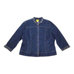 Ruby Rd Womens Denim Jacket Embellished Collar & Cuffs Size 18 Zip Stretch